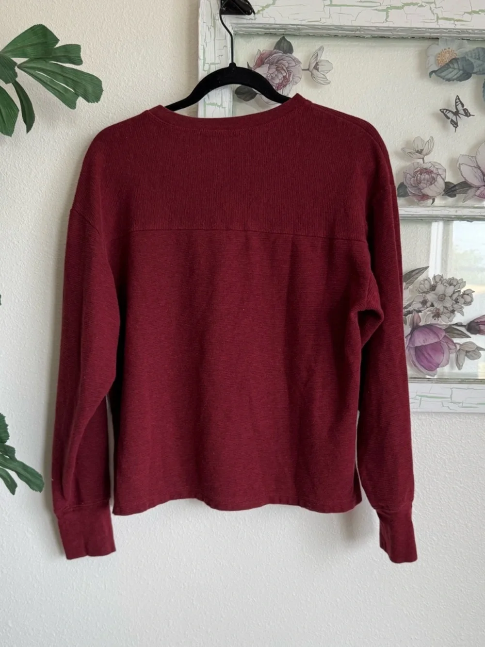 Vans Unisex Burgundy Long-Sleeve Henley Sweatshirt Size L